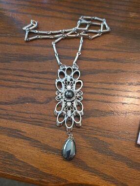 Silver-Tone Filigree Teardrop Pendant Necklace - Women Jewelry Hobe